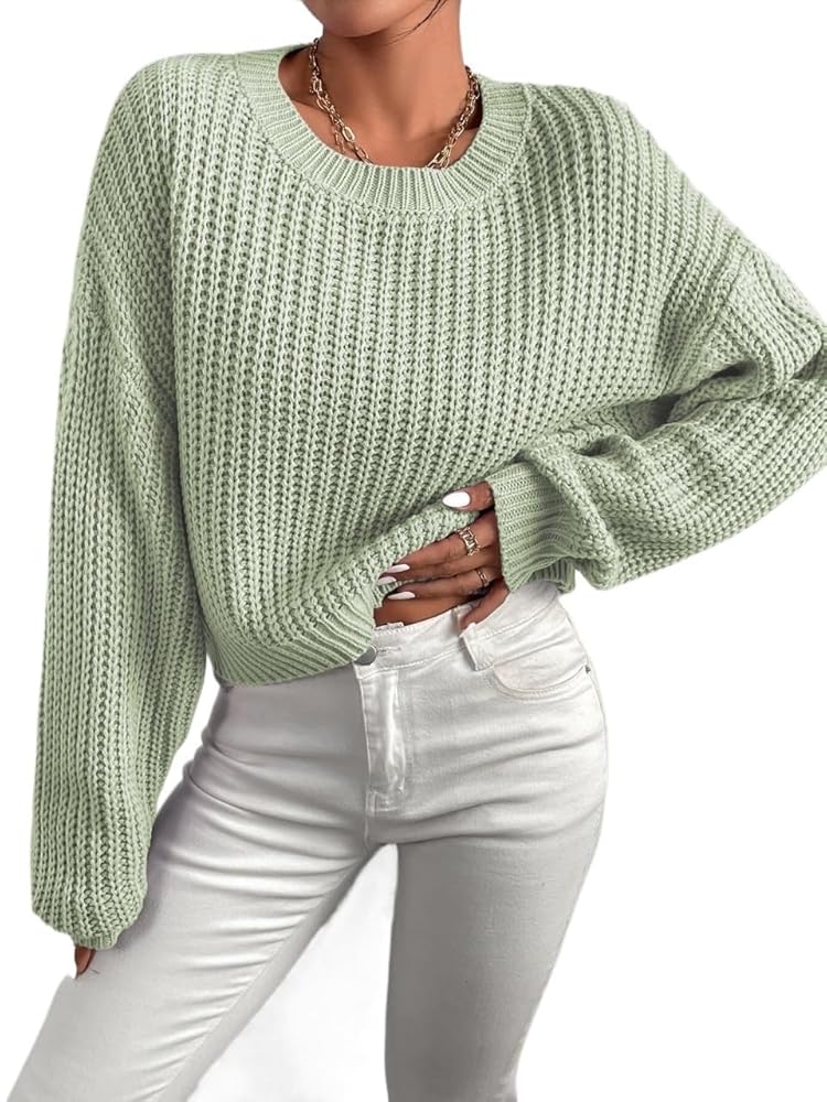 ニット・セーター Stone Ribbed crewneck sweater Amazon.com: Sweaters For Women Fall Fashion Solid Ribbed